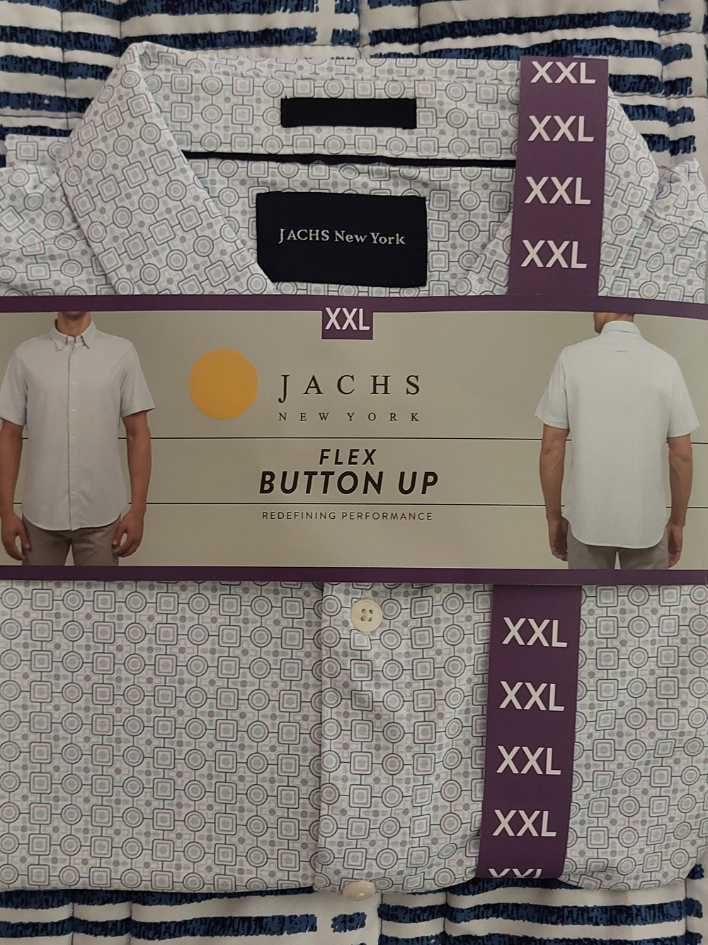 Jach NY Men’s Short-Sleeve Button-Down Shirt — White with Light Gray